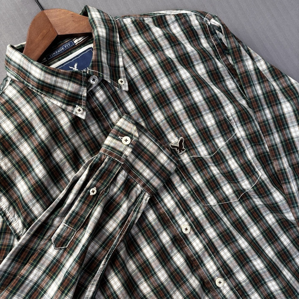 American Eagle Outfitters Mens L Vintage Fit Plaid Cotton Button-Down Shirt